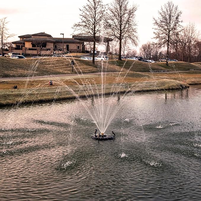 HALF OFF PONDS Floating Fountain, 1.5 HP Pond Aerator, 200 ft Cord, 12,500 GPH Water Pump, 11 Spray Patterns, Energy-Efficient, for Large Ponds, Lakes & Water Gardens