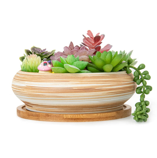 ARTKETTY Succulent Pots - Ceramic Bonsai Pots with Drainage Tray, 7.3 Inch Large Plant Pots Shallow Succulent Planters for Indoor Plants Decorative Cactus Flower Planter Bowl