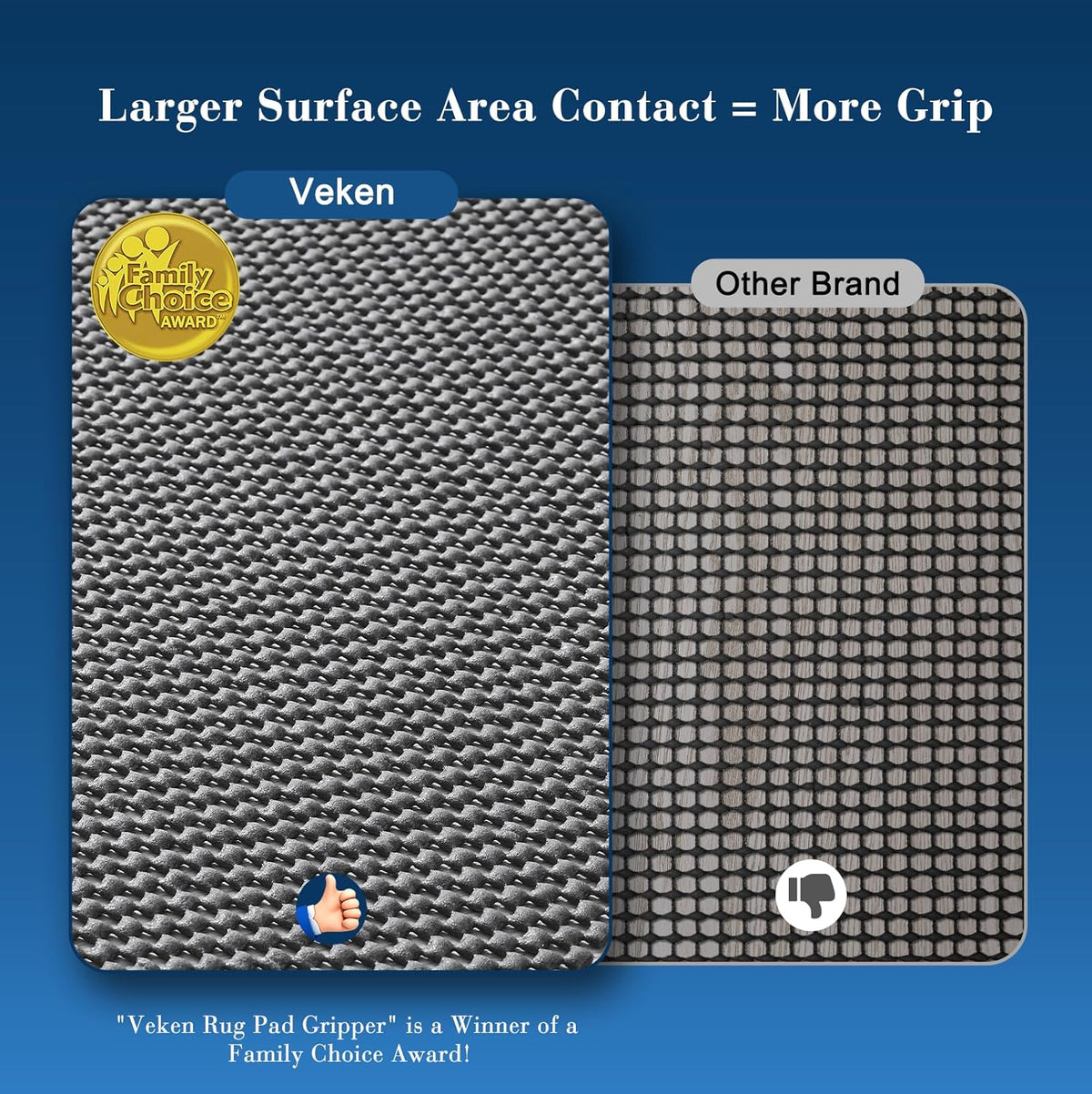 Veken Rug Pad Gripper - Non-Slip Dark Grey Mat for Hardwood & Tile Floors | 9x12 Ft Size