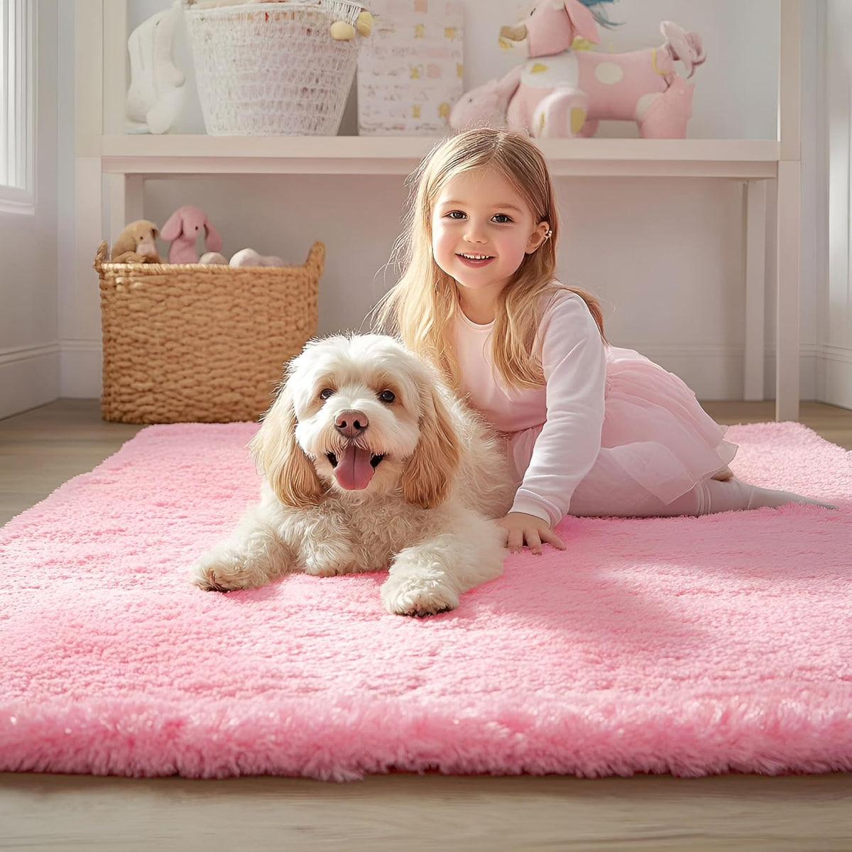 OLANLY Large Area Rug - Soft Fluffy Shaggy Carpet for Living Room & Bedroom | 5x8, Pink