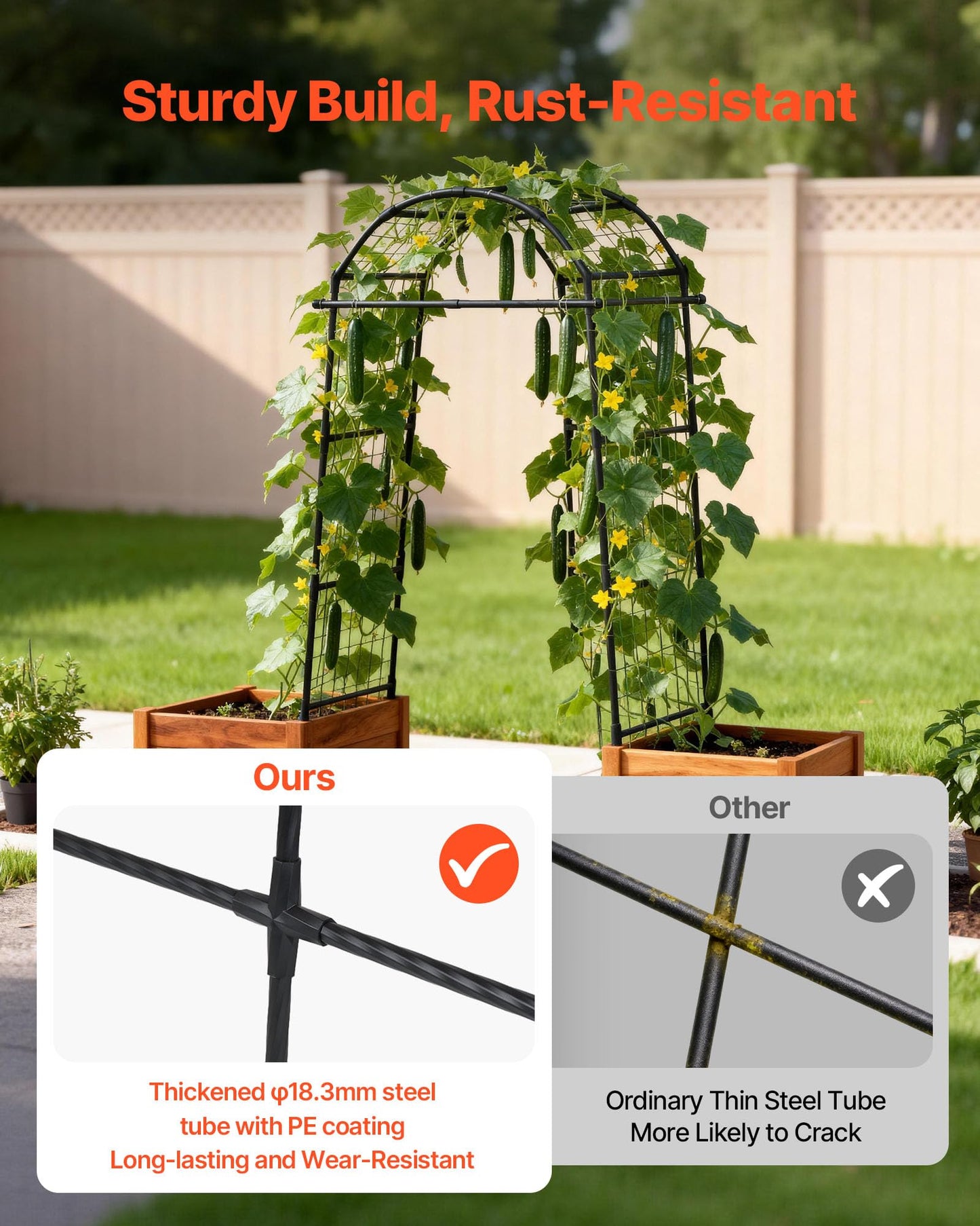 VEVOR Cucumber Trellis, 81 inch Tall Garden Arch Trellis, U-Shape Garden Trellises for Raised Bed, Metal Arch Outdoor Climbing Plants Support for Vine, Peas, Beans, Zucchini, Tomato, Squash, Flowers