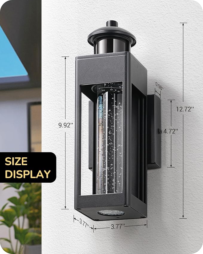 EDISHINE Motion Sensor Porch Lights Outdoor, Dusk to Dawn Exterior Lighting Fixtures with Crystal Bubble Glass, LED Outside Wall Sconce Lantern for Garage 1100 Lumen