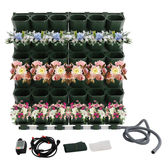 CAIHAOA 36 Pots Self Watering Wall Mounted Vertical Planter, Wall Planter Living Green Plant Wall with Automatic Irrigation & Timing System, Indoor/Outdoor Stackable Plant Pots for Herbs Flowers