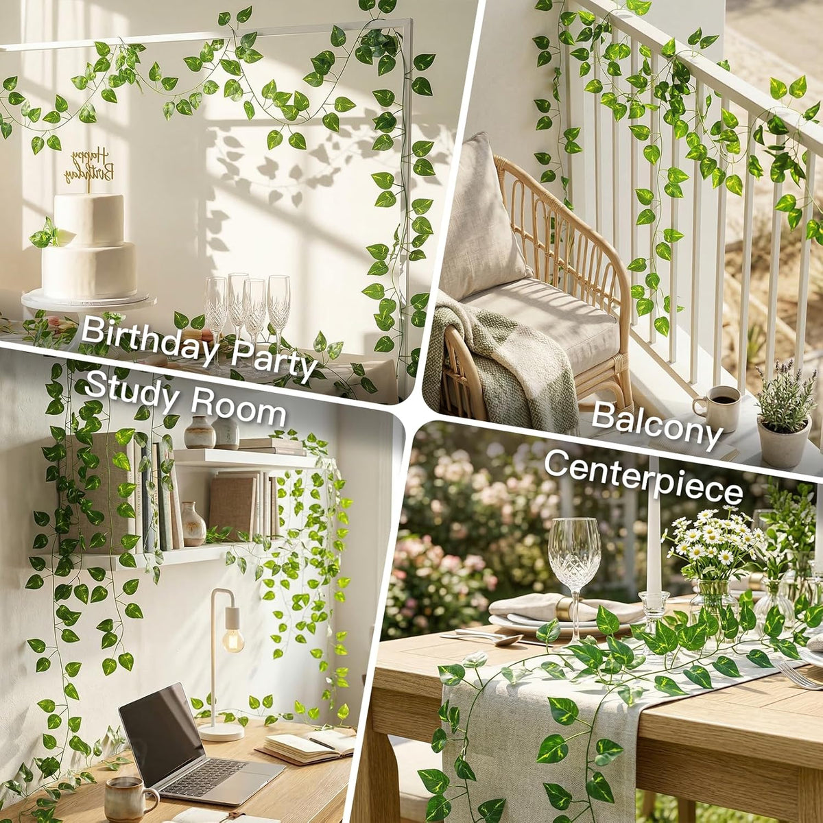 Suddus Artificial Pothos Leaves - 33 Feet Faux Greenery Hanging Garland for Home & Garden Decor