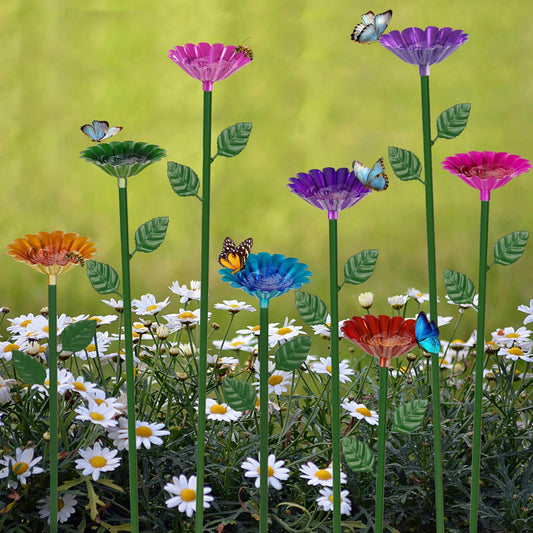 Retyion 8 Pack Bee Watering Station, Bee Bath for Garden Metal Bee Water Feeder with Flower Design, Colorful Butterfly Bee Bath Bowl for Outdoor Garden Yard Decor