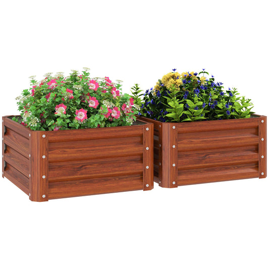 ZAVEROX 2-piece Brown Galvanized Metal Raised Garden Bed 23.5 x 23.5 x 12 inches Open-Bottom Planter Box Rust-Resistant Sturdy Outdoor use