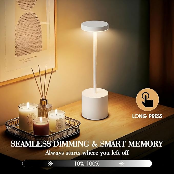Cordless Table Lamp – 2 Pack Rechargeable Table Lamps, 5000mAh Battery Operated Lamp with 3-Color Dimmable Light, Outdoor Table Lamp for Bedroom, Restaurant, Patio, Home Décor (White)