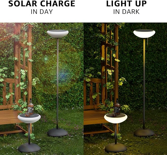Solar Outdoor Floor Lamp USB Portable Speaker Dimmable LED Rechargeable RGB Warm White Lights for Yard Garden Patio(Cone Base)