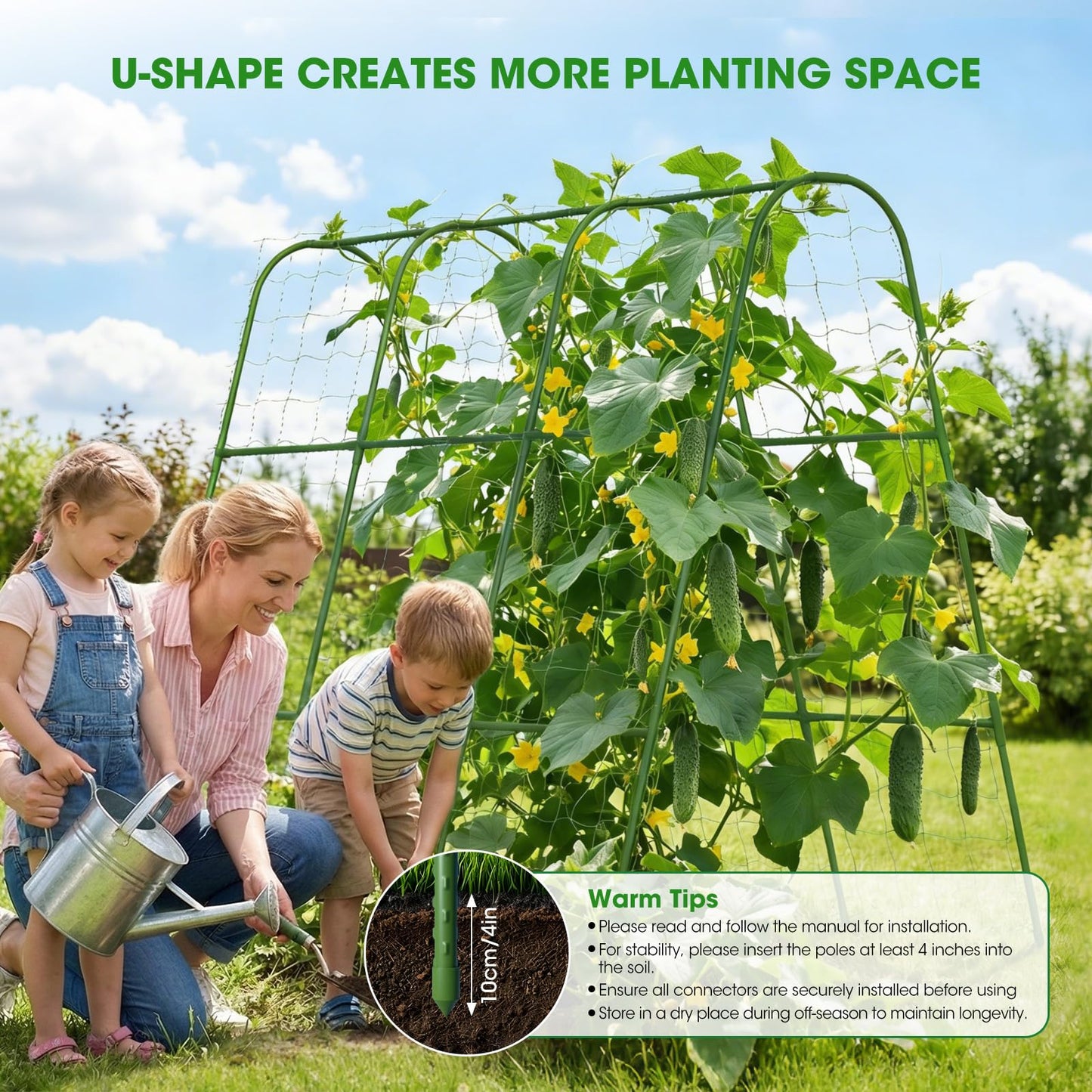 SHCCPPJ Cucumber Trellis for Raised Bed, U-Shape Metal Garden Trellis for Climbing Plants Outdoor, 51.5''Lx50.5''Wx44''H Rust-Proof Vegetable Peas Trellis for Bean Pole
