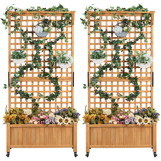 Yaheetech 72" H Garden Planter with Trellis for Vine Climbing Horticultural Plants, Yard Box Outdoor w/Drainage Holes, Garden Planter Bed for Flowers Herbs, Light Brown