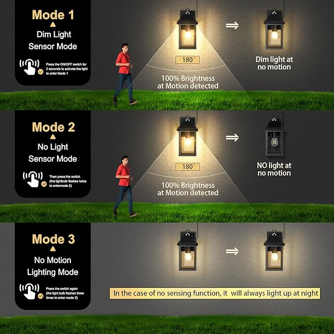 OKELI Porch Lights Outdoor Dusk to Dawn Motion Sensor Solar Wall Lantern Separate Panel & Battery Replaceable Exterior Waterproof Wall Sconce Lighting Lamp (Black A, 1 Pack)