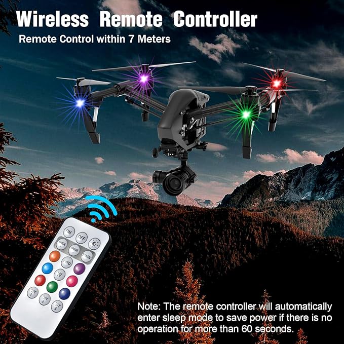 4PCS Wireless LED Strobe Lights with Remote Control, 8 Colors Rechargeable Led Lights Anti-Collision LED Emergency Warning Lights for Car Motorcycle Bike Drone Aircraft