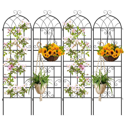 Giantex 4 Packs 71"x20" Metal Garden Trellis for Outdoor Climbing Plants, Heavy-Duty Plant Support for Vine Rose Vegetable Flower, Rustproof Black Metal Coating Patio Trellis Arch Decorative Fence