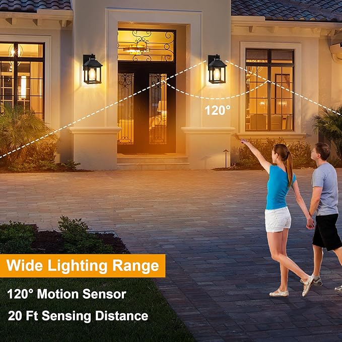 Solar Sconce Lights Outdoor Wall Mount Solar Porch Light Exterior Waterproof with 3 Lighting Modes and Motion Sensor 3000K Dusk to Dawn Wall Lantern for Garage Front Door Home Barn Shed House 2Pack