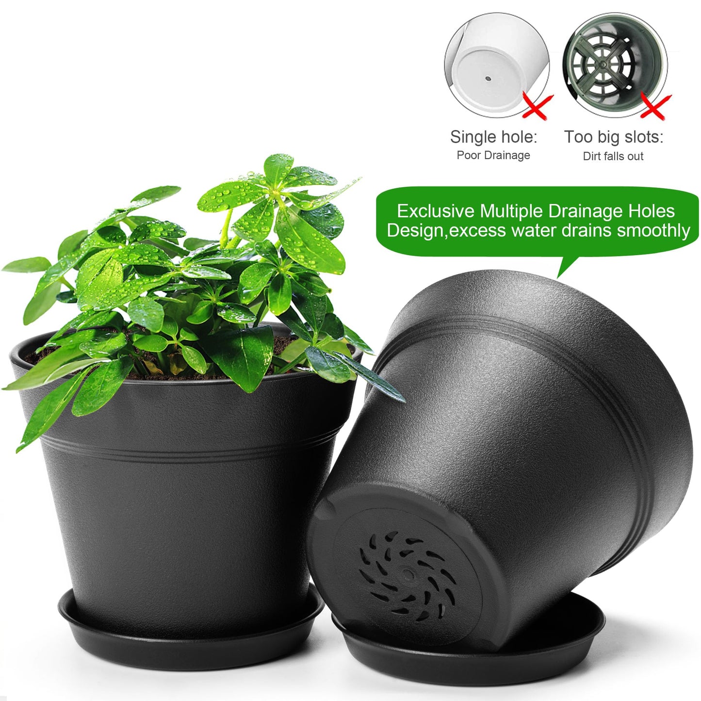 FHWTY 16 Pack Plastic Plant Pots with Drainage Holes and Tray, 4 inch Thickened Indoor Planters Seedlings Nursery Pots for Flowers, African Violet, Succulent and All House Plants, Colorful