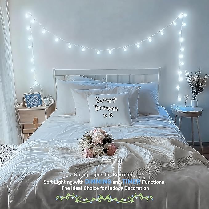 JMEXSUSS 100 LED White String Lights Indoor, Connectable Globe String Lights Plug in with Remote, 33 ft 8 Modes Christmas Fairy Light Outdoor for Bedroom Room Mirror Party Holiday Valentines Decor