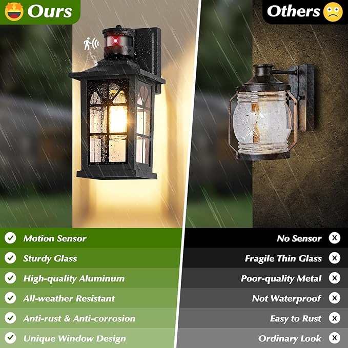 2-Pack Motion Sensor Outdoor Wall Lights, Dusk to Dawn Porch Lights Outdoor Wall Sconces Lanterns, Aluminum Exterior Lighting Fixtures, 3 Lighting Modes Outside Lights for House Front Door Garage