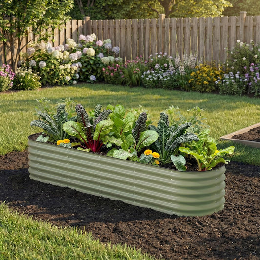 TABU Galvanized Raised Garden Bed Outdoor, 8x4x1.5 Ft Metal Planter Box with Anti-Cutting Edge, Rust-Resistant Garden Bed Kit for Outdoor Gardening, for Vegetables, Flowers, Herbs, Green