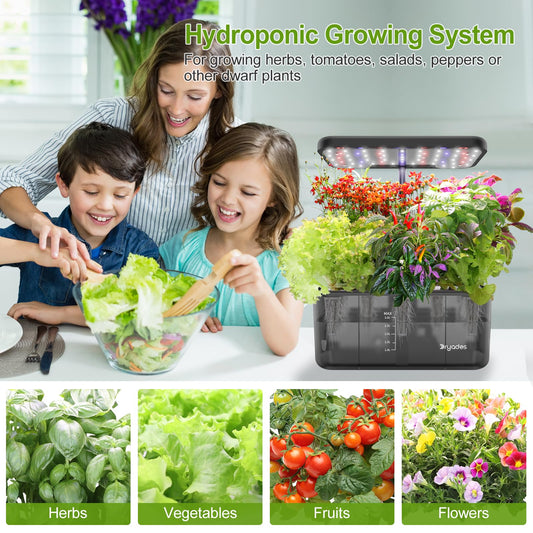 DRYADES 8-Pod Hydroponics Growing System Translucent Indoor Herb Garden with LED Grow Light Smart Quiet Pump Plant Germination Kit for Hydroponic Herbs, Vegetables, Lettuce Harvest on Countertop