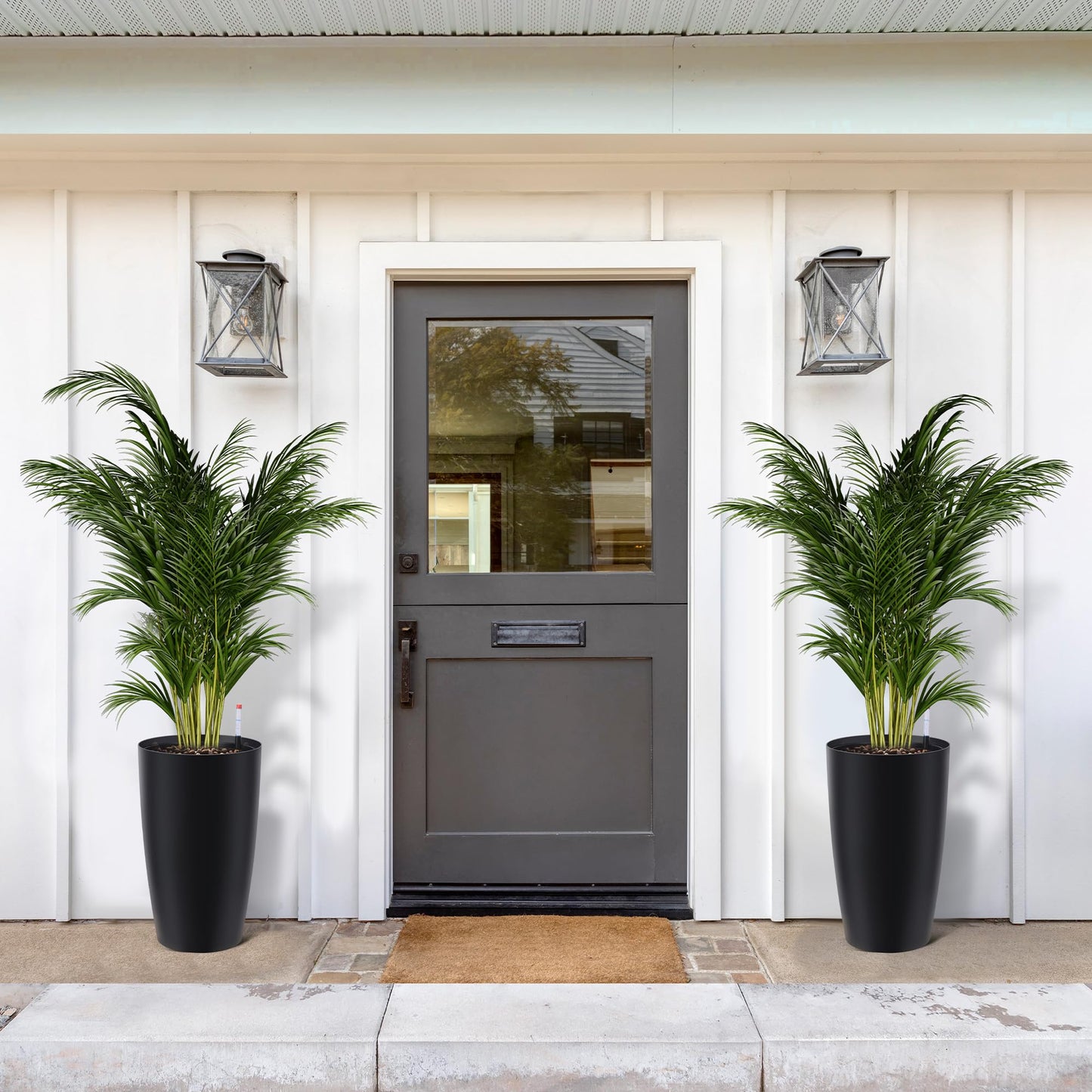 GarveeLife Set of 2 Tall Planters for Outdoor Plants, 22 in Large Planters for Outdoor Indoor Plants with Water Level Monitor ＆ Inner Bucket, Automatic Watering, for Porch, Patio, Backyard, Black