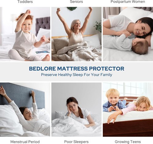 BEDLORE Waterproof Mattress Protector - Twin XL Deep Pocket Pad (6"-15" Depth) | Soft Navy Blue Cover for Bedroom & Dorm