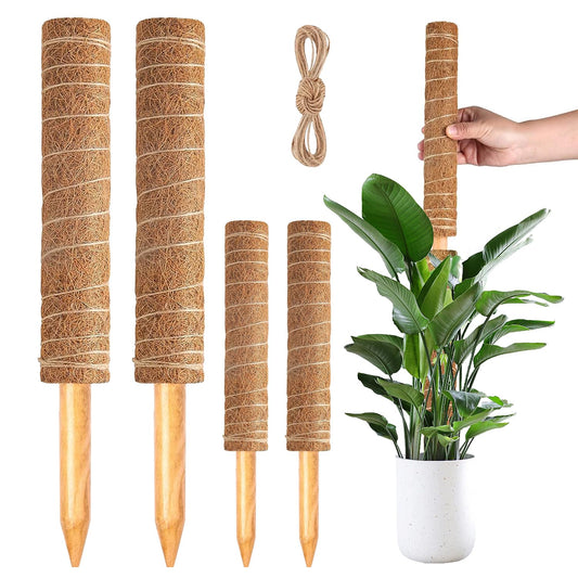 4 Pack 47 Inch Moss Pole, Stackable Moss Poles for Climbing Plants Monstera, Grow Upwards with Jute String Moss Stick. Coir Plant Support Stakes for Potted Plants Indoor.