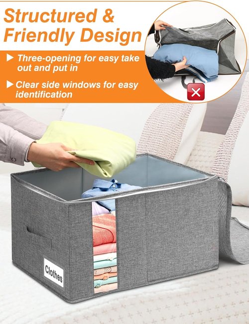 60L Storage Bag by [Brand Name] - Rigid Support for Blankets & Comforters | Stackable Closet Organizer, Gray, 2 Pack