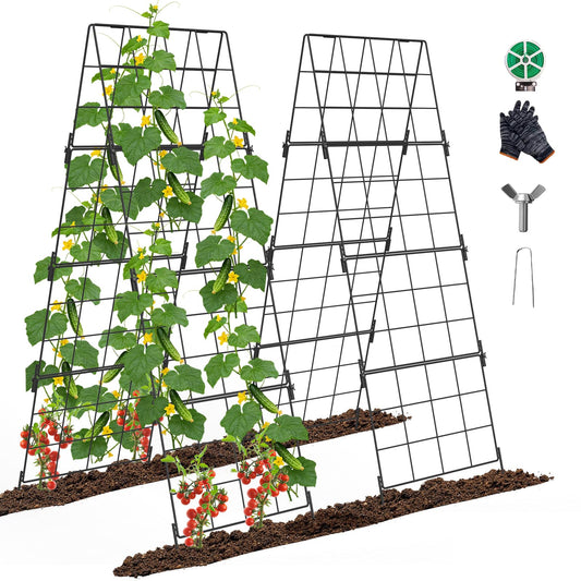 Adjustable A-Frame Trellis for Climbing Plants Outdoor, 48"x32" Cucumber Trellis for Raised Bed, Metal Garden Trellis with Grid Design, Tomato, Grape, Bean, Pea, Squash, Vegetable Trellis (Black)