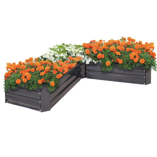 Sunnydaze Galvanized Raised Garden Bed Kit - 5x5x1 ft Outdoor Raised Garden Bed - Metal Planter Box for Vegetables, Flowers, Herbs - Dark Gray - L-Shaped