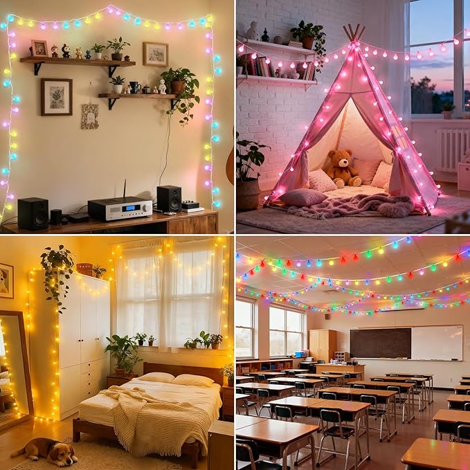 OMIKA 50FT 100 LED Smart Color Changing Globe String Lights, Smart Fairy Lights APP & Remote Control, Music Sync Twinkle Light, 100+ Dynamic Mode for Bedroom Classroom Party Christmas Decoration
