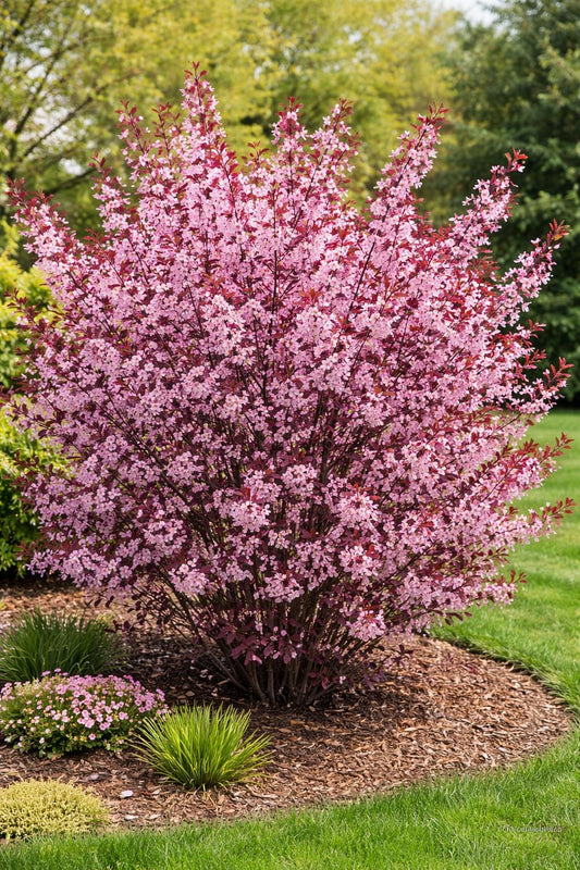 Purple Leaf Sand Cherry Live Plant – Prunus Cistena Ornamental Shrub – Pink Spring Blossoms with Deep Purple Foliage – Hardy Landscape Flowering Bush for Outdoor Gardens (5 Trees)