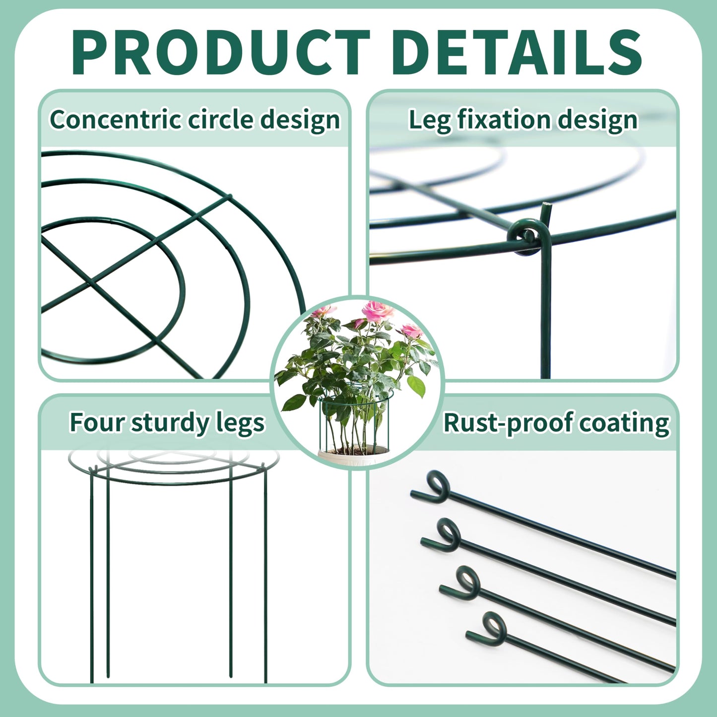 8 Sets Peony Support Cage,Heavy Duty Metal Plant Support Rings with 3.5mm Thickened Legs,10"Dia.x16"High Grow Through Hoops for Peonies and Tall Plants,Rust-Resistant Strong Support for Heavy Blossoms
