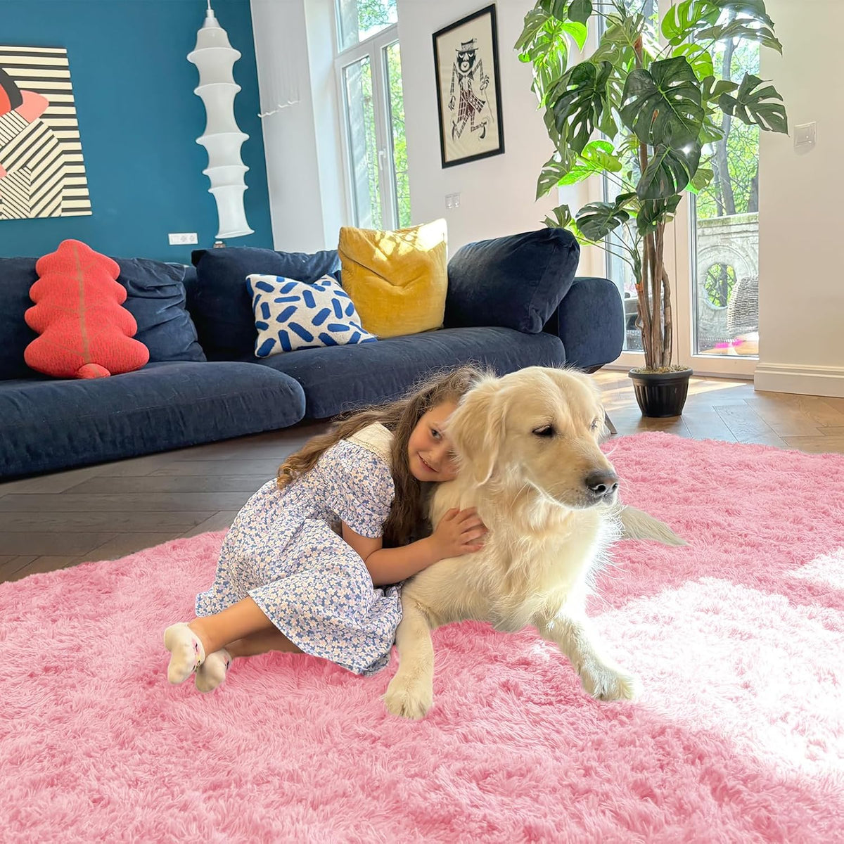 OLANLY Large Area Rug - Soft Fluffy Shaggy Carpet for Living Room & Bedroom | 5x8, Pink