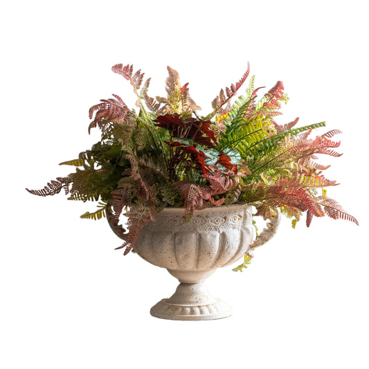 Vintage Urn Planter with Embossed Pattern, Decorative Flower Pot, Classic Round Plant Pot, European Shabby Chic Centerpiece for Mantel, Table, Entryway or Living Room Decor（13.6 * 11.9 * 8.5 in）