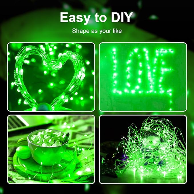 ZGWJ Mini Fairy Lights Battery Operated, 8 Pack Green Mini String Lights 20 LED 7FT Waterproof 3 Working Modes for Bedroom, Easter Decor Halloween, Christmas, Party Indoor and Outdoor Decoration