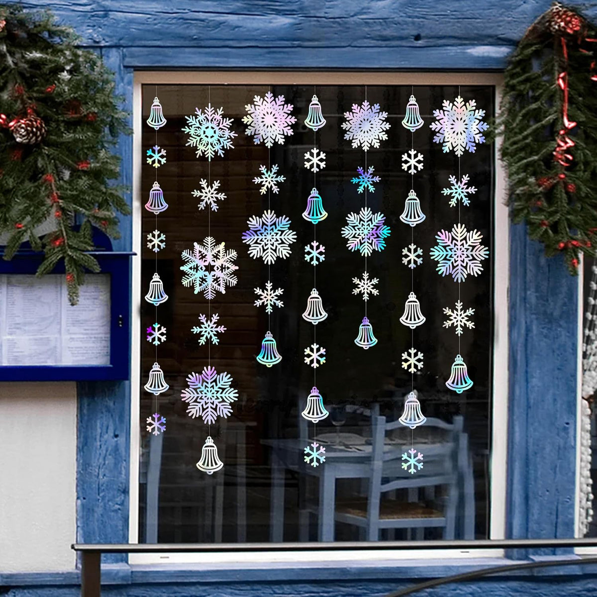 Skiennix 40 Ft Snowflakes Party Decorations - Iridescent Holographic Garland for Winter Wonderland Decor