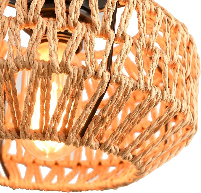 1 Pack Farmhouse Light Fixtures Ceiling Mount,Mini Rattan Boho Semi Flush Mount Ceiling Light,Hand Woven Hallway Light Fixtures for Bedroom Entryway Nursery Study Room