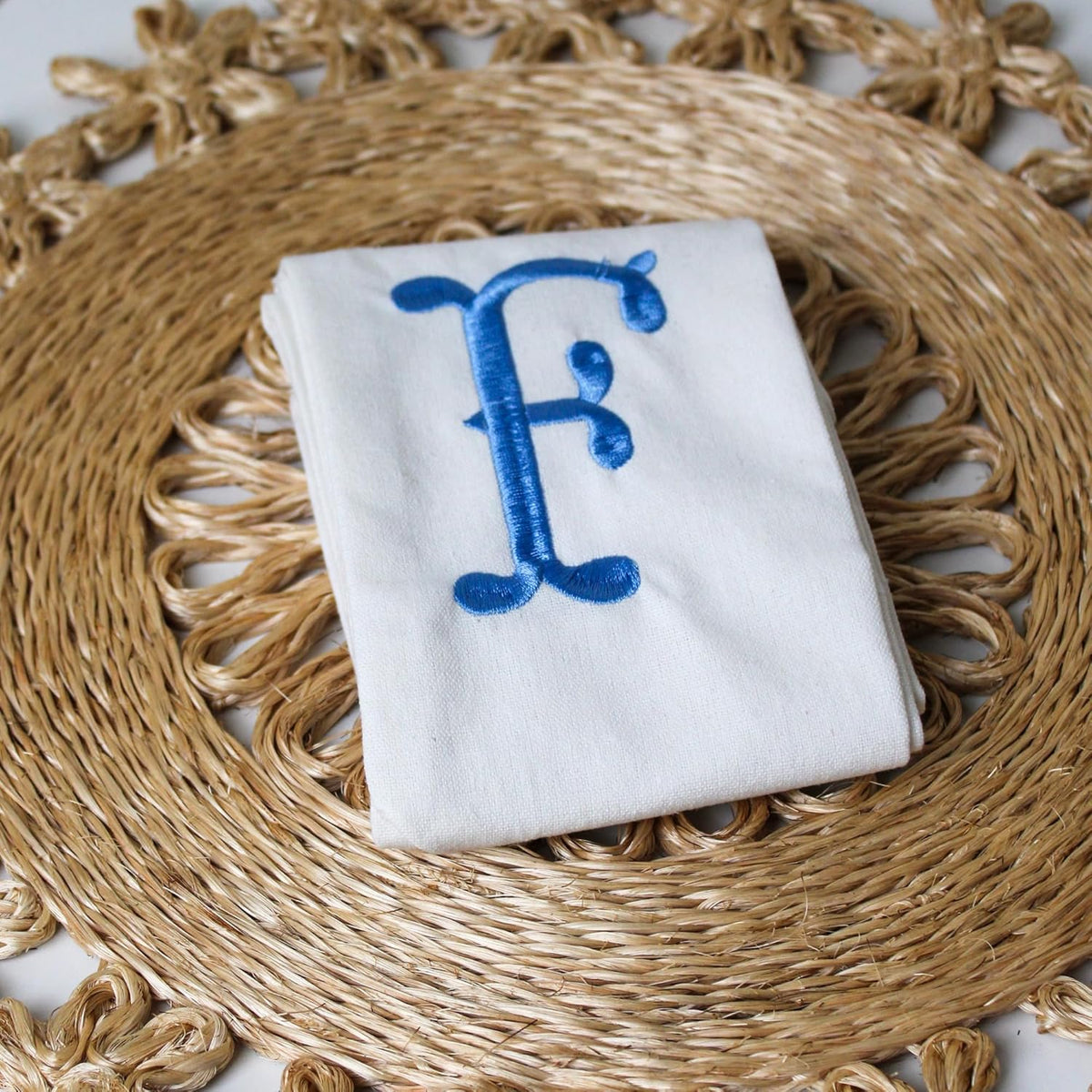 Monogram Wreath Sash - White Embroidered Linen Decor for Front Door | Perfect for Xmas, Weddings & Indoor/Outdoor Use