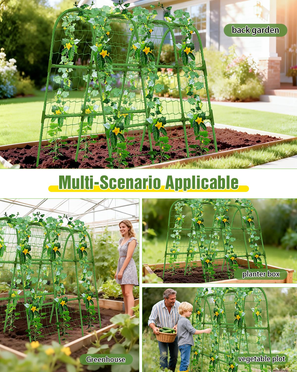 Joyhalo Cucumber Trellis for Raised Bed, U-Shape Garden Trellis for Climbing Plants Outdoor, 51 * 35 * 48in Metal Arch Vegetables Trellis, Plant Support for Vegetable Vine Pea Bean Tomato