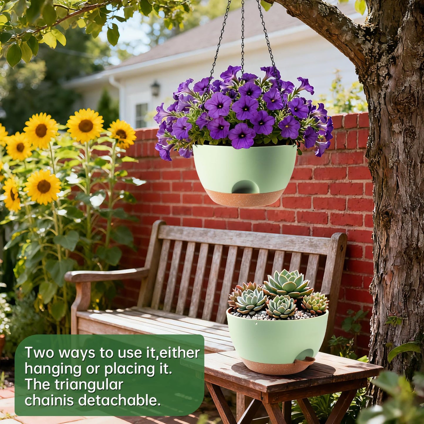 WUCEIAUU 13-inch Oversized Hanging Planter Set of Two,Planters for Indoor and Outdoor Plants.Place Plant pots Across Diverse Settings Including windowsills,Living Room,and Gardens.Green-Brown