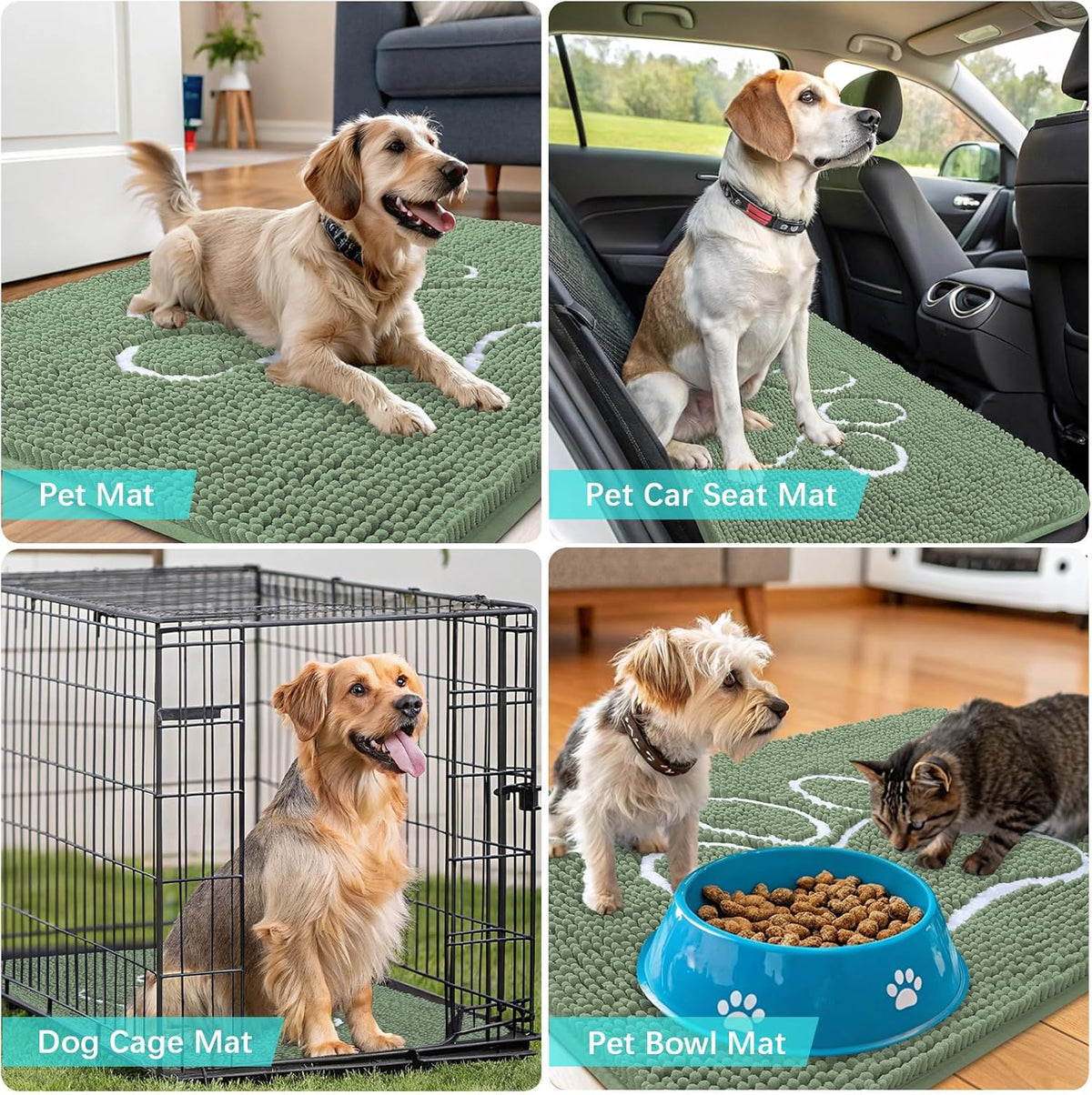 OLANLY Dog Door Mat - Absorbent Muddy Paws Doormat | Non-Slip, Quick Dry Chenille, 24x16, Olive Green & White