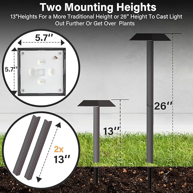 Bobcat Solar Landscape Pathway Lights Super Bright with 2-in-1 Warm White and Daylight Modes, Solar Lights Outdoor Waterproof for Outdoor Path, Sidewalk, Driveway, Yard or Walk Way (4 Pack)