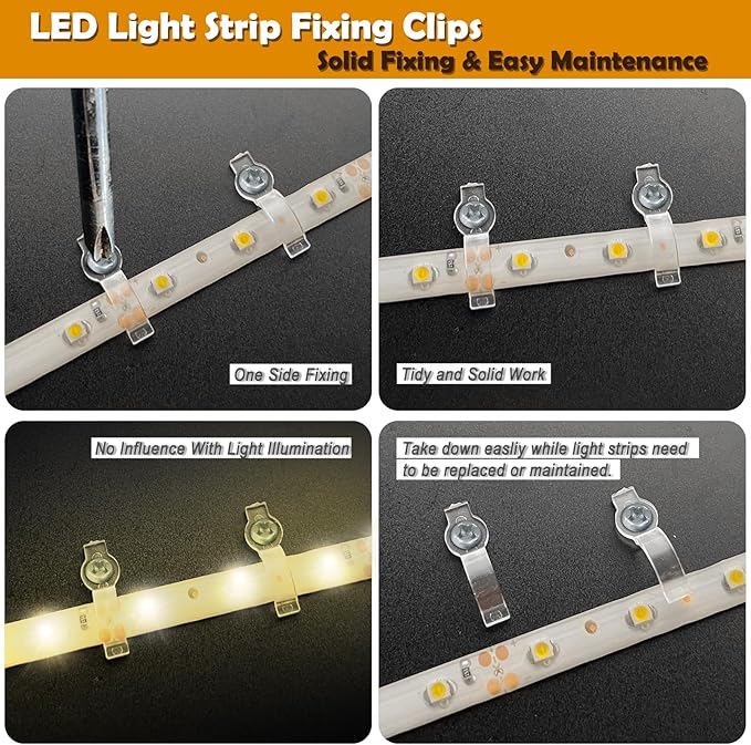 100 Pack Strip Light Mounting Brackets,Fixing Clips,One-Side Fixing,100 Screws Included (For 8mm Wide Waterproof Strip Lights)