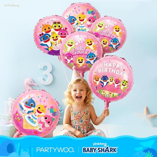 Baby Shark | PartyWoo 37-Piece Foil Balloon Set - Pink Round & Star Mylar Birthday Decorations