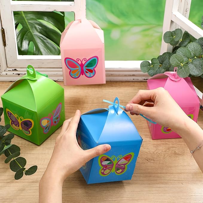 Simgoing 12 Sets Butterfly Crafts with LED Lights Butterfly Tissue Paper Crafts Kits DIY Hanging Suncatchers Lanterns Kits for Window Decor Spring Party Favor Art Activities