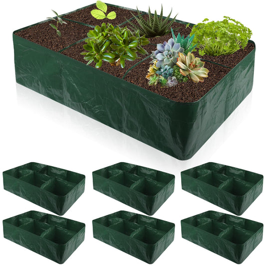 Gerrii 6 Pack 35 Gallon Fabric Raised Garden Beds Rectangle Garden Planting Bed with 6 Divided Grids Drainage Holes 4 Pcs Warehouse Gloves for Vegetables Flowers Tomatoes Herb(Polypropylene, Cotton)