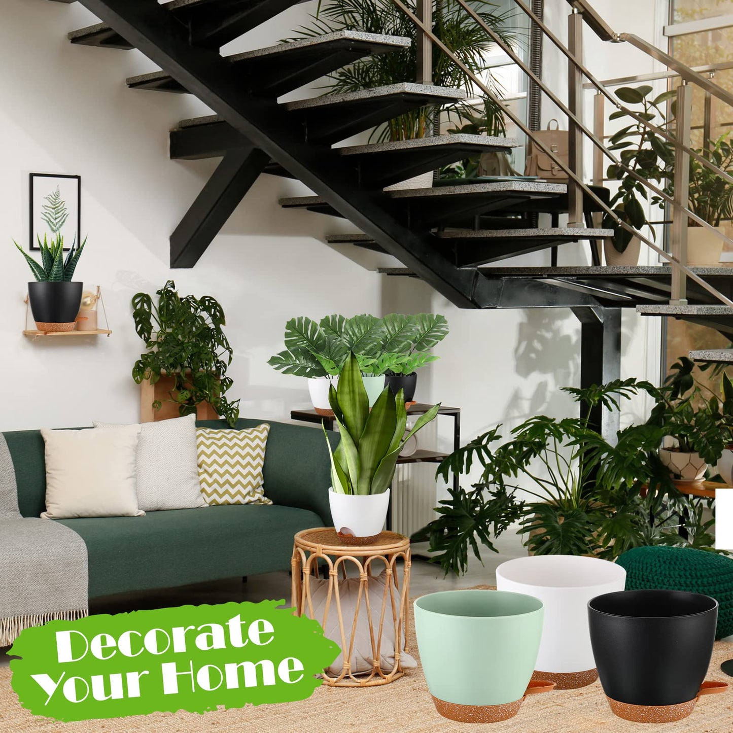 Remerry 15 Pcs 7/6.5/6/ 5.5/5 Inch Self Watering Planters with Drainage Hole Plant Pots Plastic Flower Pots Indoor Plant Pots Self Watering Pots and Saucer Reservoir for Indoor Outdoor Plant Flower