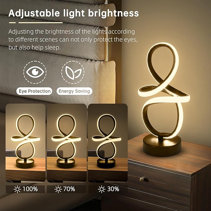 Modern RGB Table Lamps, Multicolor Changing Spiral Bedside Lamp with Remote&APP, Cool Table Lamp, Dimmable LED Nightstand Lamp with Music Rhythm Modes for Bedroom, Living Room, Black(2 Pack)