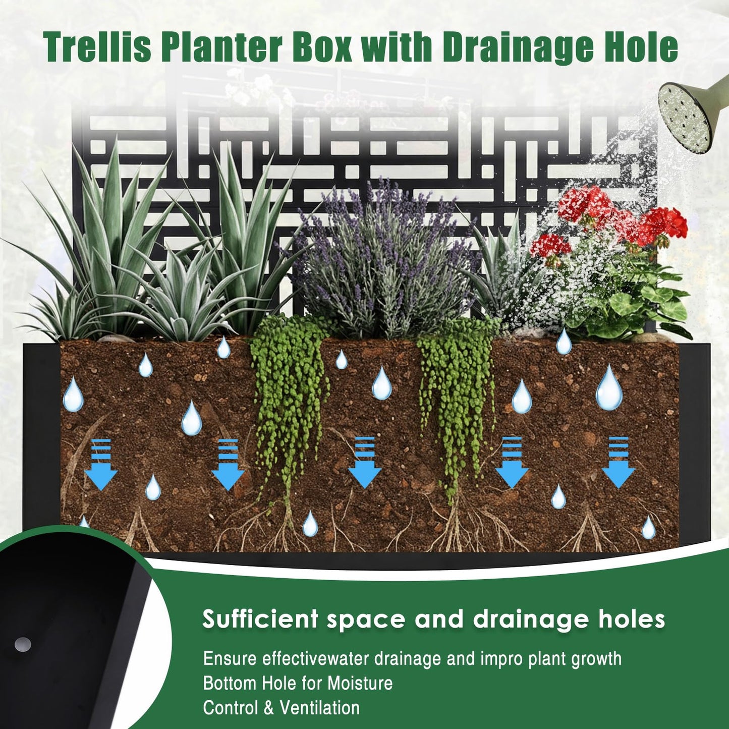 70.87x35.43x15.75 Inch Metal Planter Box with Trellis and Wheels Raised Garden Bed with Drainage Holes Privacy Planters Suitable for Climbing Plants and Vegetables (02)