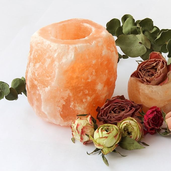 Himalayan Glow Hand Carved Himalayan Salt Candle Holders, Home Decor Item great as a Night light